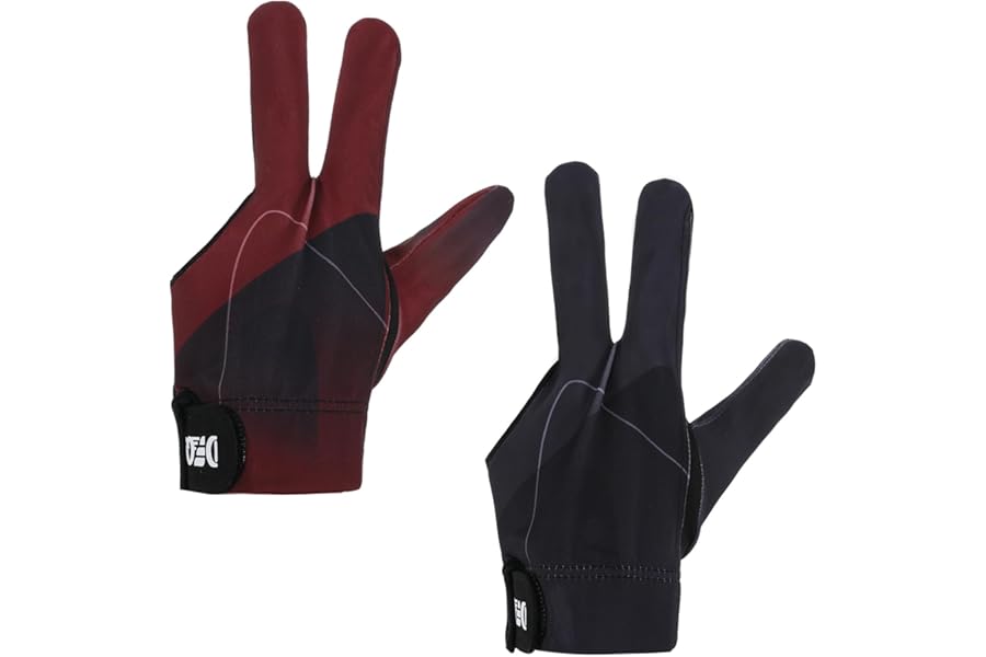 Quilax 2Pack Pool Glove Left Hand Mens, Three Finger Pool Cue Gloves, Breathable Elastic Billiard Glove for Women or Men(Black/Red)