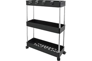 Vexillic Carrello Portaoggetti, Carrellino Multifunzionale a 3 Livelli con Ruote, Scaffale da Cucina Mobile, Carrello di Servizio per Cucina, Bagno, Ufficio, Camera da Letto, Soggiorno (Nero)