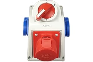 RoadEu - Presa a muro combinata 16A 5P, 2 prese Schuko 230V PCE, interruttore generale 0-1 con blocco
