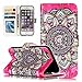 Produktbild iPhone 6S 6 Lederhülle, E-Unicorn Handyhülle Apple iPhone 6S 6 Hülle Ledertasche 3D Muster Rose Rot Mandala Blume Zubehör PU Leder Schutzhülle mit Kartenfach + TPU Silikon Rückseite Etui Geldbörse Klappbar Kunstleder Schale Geldbeutel