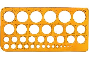 YFELOMATRIC Plantilla circular de plástico, plantilla de dibujo, plantilla circular con 36 círculos, regla circular para dibujar, medir y diseñar, malla de acero para dibujar (naranja)