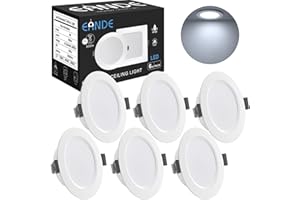 Eande Foco Empotrable LED Techo 6W 118mm Blanco Frío 6500K Equivalente a Halógena 70W Downlight 230V 600LM Ojo de Buey LED, para Interior Salón Dormitorio Cocina Pasillo, 6 Pack