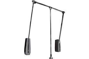 Emuca - Colgador abatible para pared Hang, Barra de armario abatible, perchero basculante, anchura regulable 600-830mm, Negro, Acero y Plástico