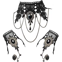 Parure Bijoux Gothique Victorien 3 Pièces - Collier, Bracelet, Boucles D'oreilles Pour Costume Halloween, Pirate, Steampunk