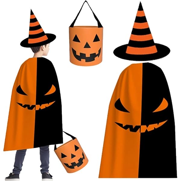 Costume Sorcier Halloween Garçon 6-15 Ans - 3 Pièces (cape, Chapeau, Sac Citrouille), Idéal Fête Et Cosplay - 14