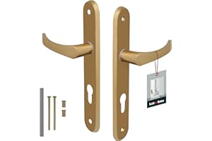 KOTARBAU® Juego de manillas para puerta, Manilla de cilindro de perfil, 72 mm, Manillas de aluminio - dorado, 2 Manetas, Manijas de placa larga, Diseño clásico, Kit de montaje incluido, Picaportes
