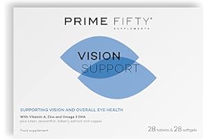 FUTUREYOU Prime Fifty Vision Support Eye Vitamins – Lutein & Zeaxanthin Supplement with Vitamin A, Zinc & Omega 3 DHA – Eye Care Lutein Supplement to Support Vision for Over 50s