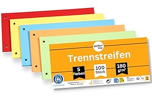 ‎PERFECT LINE perfect line - 100 Trennstreifen für Ordner A4, Trennblätter aus Recycling-Karton, 5 Farben, gelocht, Made in Germany, Blauer Engel zertifiziert