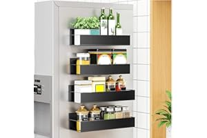 Niciksty Magnetyczny regał na przyprawy, 4 sztuki, magnetyczny regał na lodówkę, wiszący regał na lodówkę, regał kuchenny, regał na przyprawy, organizer z haczykami