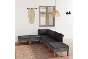 Yolola gartenmöbel Lounge Set Rattan Gartenmöbel Ecklounge Sofa Rattan Outdoor Gartenlounge Terrasse Gartensofa Terrassenmöbel Ecksofa Sitzgruppe Essgruppe Garnitur mit Kissen-Grau-6-tlg
