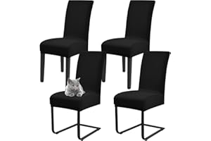 Pesonlook Dining Chair Covers, Dining Chair Covers, Set of 4, Stretch Covers for Dining Room Chairs, Spandex Seat Covers, Removable Washable Covers for Hotel, Restaurant, Dining Room, Banquet (Black)