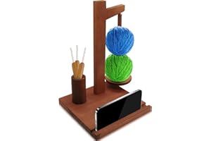 HINGTAI Portahilos para tejer a crochet con soporte para teléfono, portahilos de madera para tejer a crochet con husillos, porta ovillos, accesorios para hilanderos, hilanderos, regalos para amantes