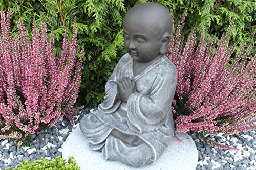 Steinfigur Buddha, Gartenfigur Steinguss Basaltgrau - 7