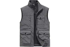 Gefomuofe Gilet da uomo per attività all'aria aperta, in cotone, per attività all'aperto, safari, gilet da lavoro estivo, leggero, traspirante, per la pesca