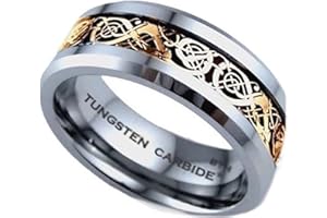 BestToHave Mens Ring - Gold Tone Celtic Dragon Inlay TUNGSTEN Carbide Comfort Fit Wedding Engagement Jewelry Band Ring Size T