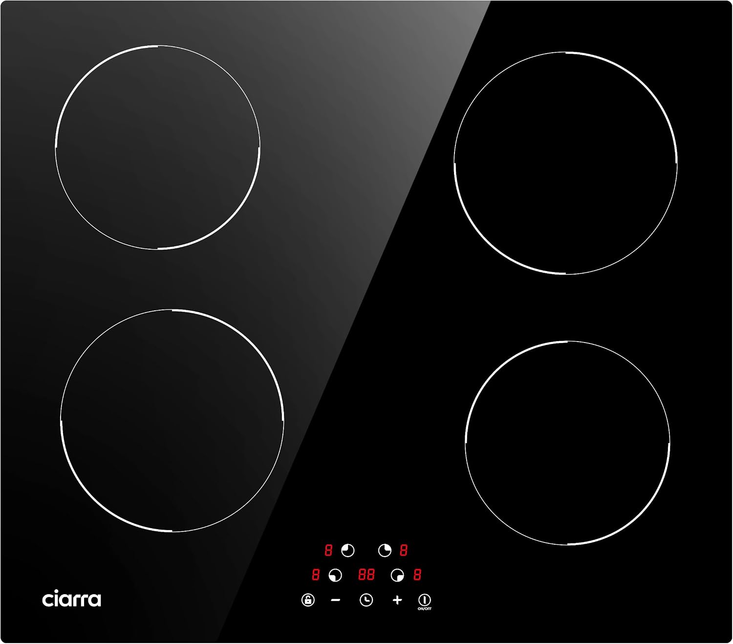 CIARRA CABBIH4-D Built-in Induction Hob 4 Zones Touch Control Ceramic Glass Plate 9 Power Levels Fast Heating Child Safety Lock Black