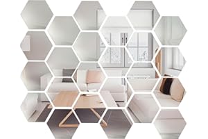 pangutheos 24 Pezzi Esagonale Specchio Adesivo da Parete, 126 * 109 * 63mm Specchi Adesivi, Specchio Acrilico per Casa Decorazione, Soggiorno, Corridoio, Bagno, Camera da Letto