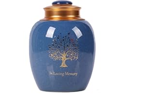 Youdear Memorials Baum des Lebens Urnen für menschliche Asche – Einäscherungsurnen Erwachsene – Keramik – Blau – Muster: Baum des Lebens – Urne