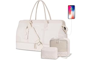 ETRONIK Cabas De Voyage Femme, Grand Sac De Voyage Travel Bag avec Compartiment à Chaussures et Trolley Bag, Sac de Sport avec Trousse de Toilette, Sac d'hôpital 4 pièces, Beige