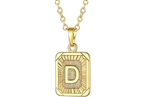 FOCALOOK Buchstaben Kette Damen Rechteck Anhänger Kette Gold Herren Namenskette Initial Necklace Kette mit Buchstaben A bis Z Schmuck für Geburtstag