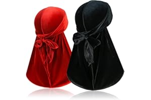 TSKNOMO 2 Pcs Velvet Durags for 360 Waves, Silky Doo Rag Durag Head wraps with Extra Long Tail and Wide Straps for Men Women