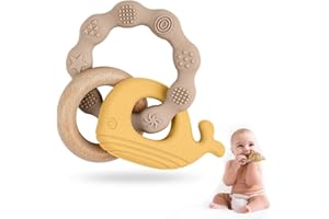 Vicloon Dentizione Neonati Giocattolo, 2 Massaggiagengive e 1 Faggio Dentizione Giocattolo Senza BPA, Non Tossici Massaggia Gengive Neonati Silicone per Molar Lenire i Bambini, Balena-Giallo