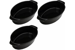 MYGRTFAM Oval Ceramic Baking Dish Set Of 3 with Handles Oven To Table Ideal for Lasagne/Pie/Casserole/Tapas (5x 12x 22cm/8.5inch) Black