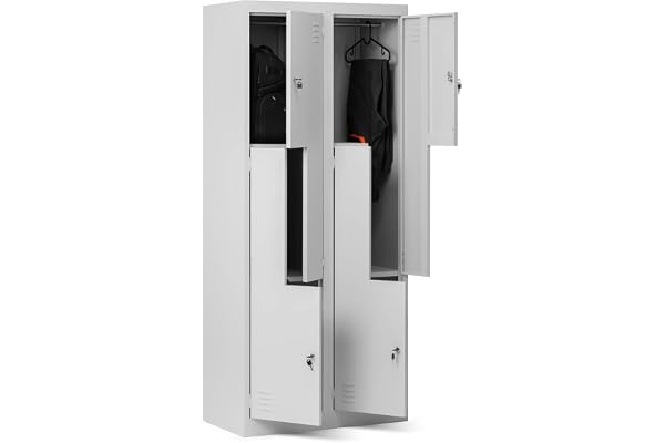 Domator Armoire vestiaire Z02 Casier Metallique avec 4 Compartiments Fentes d'aération Revêtement par Poudre 185 cm x 80 cm x 45 cm (Gris)