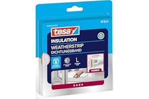 tesa INSULATION Gummidichtung L - Selbstklebende Dichtung zum Isolieren von Spalten an Fenstern und Türen - Weiß - 6 m x 9 mm x 5,5 mm