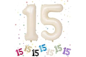 VUCDXOP 15th Birthday Balloons - Cream 15 Number Foil 40" Digital for Boys Girls Parties