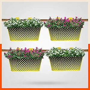 Patio by Bathla - Dia Hanging Metal Pot Holders/Planters for Balcony/Garden |Corrosion Resistant with Detachable Double Hooks |Yellow - Set of 4