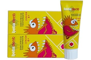Betadent KIT 2 DENTIFRICIO JUNIOR 6+ FRAGOLA per bambini dai 6 anni. Formulazione naturale, antiplacca e anticarie. Equilibrato dosaggio di Sali di Fluoro alla concentrazione di 950 ppm F. 2x75ml