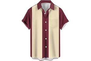 LZZIDOU Herren Vintage Bowling Shirt 1950er Retro Rockabilly Stil Kurzarm Button Down Musik Hawaiihemden