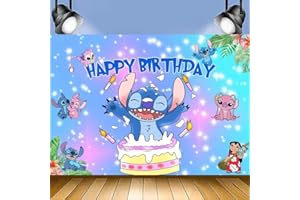 FISAPBXC Stitch Photography Backdrops Stitch Birthday Backdrop Cartoon Backdrop Theme Party Decoration Happy Birthday Photography Banner for Children Birthday Party Boys Girls