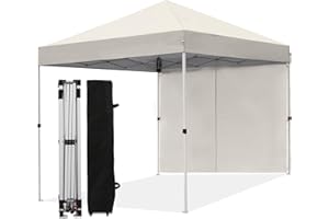LANMOUNTAIN 10X10 FT Pop Up Canopy Tent w/1 Sidewall, Waterproof Gazebo and 99% UV Protection, 1 Wheel Bag, 4 Ropes, 8 Stakes, Instant Shelter for Outdoor Parties, Gardens, Commercial,White