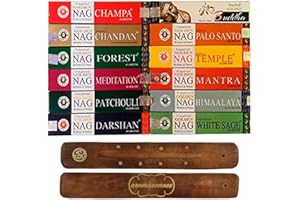 Aromasenes - Confezione da 12 incensi Golden Nag Vijayshree - 12 scatole da 15 grammi + 1 Bruciatore di incenso Aromasenses
