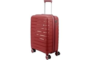 EUES Maletas de Viaje Cabina Trolley Rígida (55 x 40 x 25 cm), Maletas de Viaje con Ruedas Giratorias y Cerraduras de Dial Material PP Ligero (Granate-S)