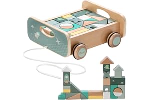 howa Carrello in legno, Giocattola da trascinare con 25 blocchi 6018