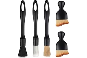 POFIBO Pennelli Detailing Auto, 5 Pezzi Spazzole Pulizia Auto Interni, Spazzole per La Pulizia di Ruote, Motore, Interni Auto, Spazzole per La Pulizia delle Fessure di