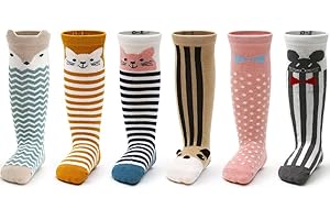 FedMois 6 paia calzini lunghi calzettoni antiscivolo al ginocchio in cotone bimbi bambini