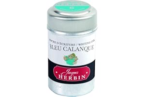 Jacques Herbin - Ref 20114T - Universal Writing Snap-In Ink Cartridges - Blue Calanque / Creek Blue - Cylindrical Metal Pot of 6 Cartridges - Blue-Coloured Ink