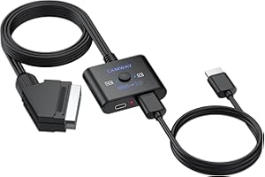 CAMWAY Konwerter Scart na HDMI, konwersja 16:9/4:3 1080p Scart na HDMI adapter audio z kablem męskim 150 cm, Plug and Play, adapter SCART obsługuje PAL/NTSC do HDTV/DVD/VHS/VCR