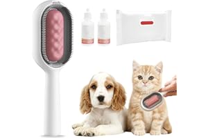 NEXORIA Tierhaar-Reinigungsbürste, 4-in-1 Universal-Haustierknotenentferner mit Wassertank Feuchttücher, multifunktional, selbstreinigende Katzenbürste, Haustierpflege, Kamm, Katzenhaarbürste(kurz-rosa)