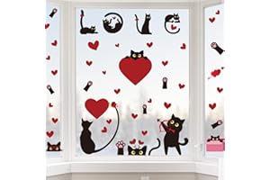 KAIRNE Valentines Day Window Stickers,Love Heart Black Cat Window Clings,Romantic Valentin Window Decoration,Valentine's Day Window Decals for Wedding Anniversary Party Supplies Shop Glass Wall Decor