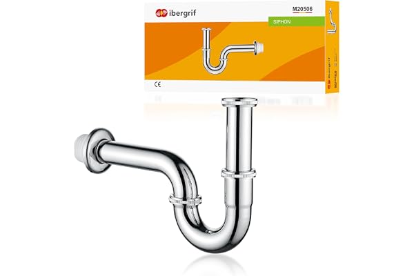 Ibergrif Siphon Lavabo Réglable – Siphon Inox Chromé Anti-Odeur et Anti-Fuite, 1"1/4 x 32 mm, Pour Lavabo ou Lave-Mains, Acier Inox 304 Facile à Installer – M20506