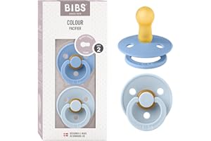 BIBS Colour Paquete de 2 chupetes. Libre de BPA, Tetina redonda. Látex natural, Talla 1 (0-6 meses), Sky Blue / Baby Blue