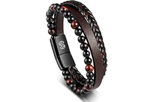 COOLSEED Bracelet Homme Cuir Bracelets pour Homme Boucle Magnétique en Acier Inoxydable pour Mari, Frère, Aîné, Collègue, Fils avec Boîte Cadeau