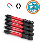 5 Adet İmpact Bits U&ccedil; 50 mm PH2 Tayvan &Ccedil;eliği Mıknatıslı Yıldız U&ccedil; Manyetik 1/4" Matkap Ucu 5 cm