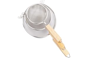 IELEK Food Strainer Set Upgrade Fine Wire Mesh Kitchen Sieve Rim Premium Stainless Steel for Pasta Rice Sifting Flour Sugar Tea Icing - 12.5,16 & 20 cm