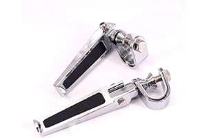 PONDWAY Motorcycle U-Clamp Folding Foot Pegs, Motorbike Foot Peg Clamps with Engine Guard Fit Harley Highway Engine Crash Bar, Universal 1" to 1-1/4" Clamp On Foot (Silver)